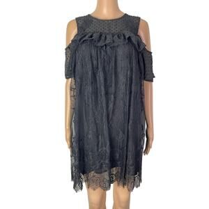 New Foxiedox Babette Cold Shoulder Black Lace Babydoll Sheer 90s Style Dress